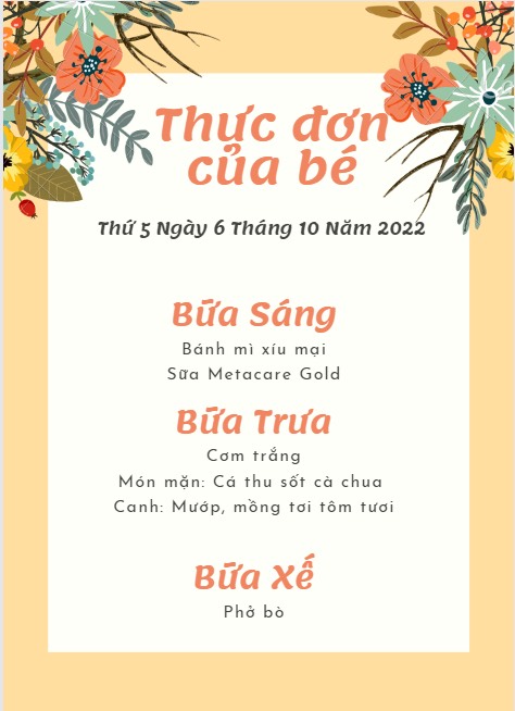 Thực đơn Chồi 1 Hoa Hồng 06.10